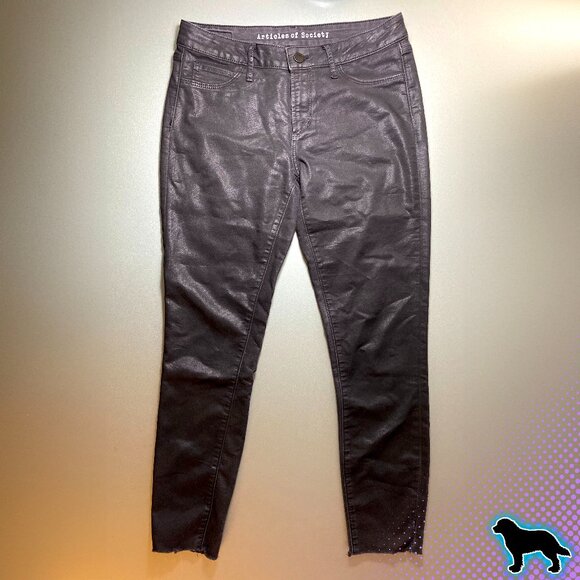 Articles of Society Sarah Metallic Shiny Shimmer Jeans Pants Size 28 Black - Picture 1 of 6